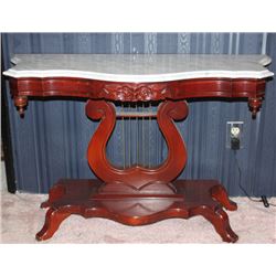 REPRODUCTION  MAHOGANY LYRE BASE HALL TABLE