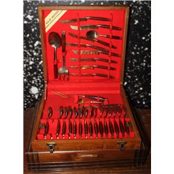 ROSEWOOD HANDLED BRONZE CUTLERY SET IN CASE