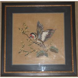 FRAMED CROSS- STITCH OF WOODPECKER