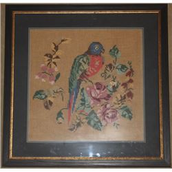 FRAMED CROSS-STITCH OF PARROT