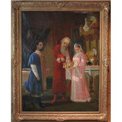 LARGE FRENCH FRAMED RUSSIAN OIL ON CANVAS -"THE