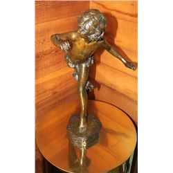 SOLID BRONZE SCULPTURE  OF A BOY RUNNING-SIGNED