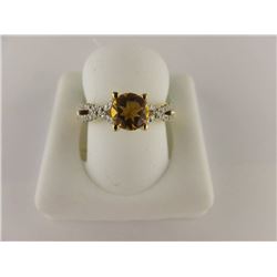 951-10340:10K yellow gold citrine and diamond ring