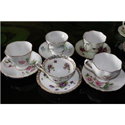 ENGLISH BONE CHINA CUPS & SAUCERS X 5