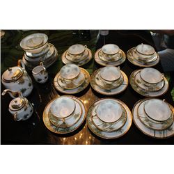 42 PIECES OF EGGSHELL CHINA-GREEN BAMBOO JAPAN