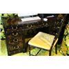 Image 1 : CHINESE CHINOISERIE PEDESTAL DESK WITH CHAIR.