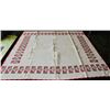 Image 1 : RED CROCHET EDGED CROSS-STITCHED TABLE CLOTH