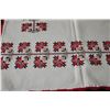 Image 2 : RED CROCHET EDGED CROSS-STITCHED TABLE CLOTH