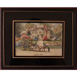 FRAMED CREWEL STICHING IN FLOWERS "THE LONGFELLOWS