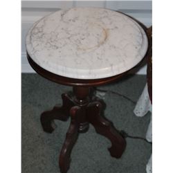 MAHOGANY PEDESTAL END TABLE WITH MARBLE TOP