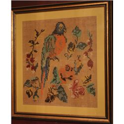 FRAMED CROSS STITCH OF PARROT -26 1/2"X 28"