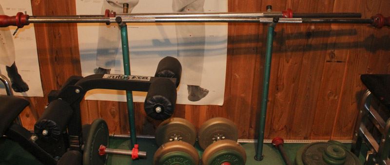 Black Weight Bench With Dumbellls And 2 Stands