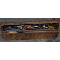 WOODEN TOOLBOX AND CONTENTS