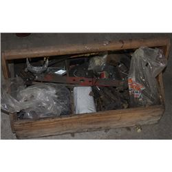 WOODEN TOOLBOX AND CONTENTS