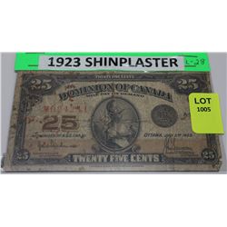 1923 CANADA  25 CENT SHINPLASTER