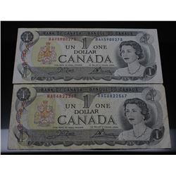 1973 CANADA $1 DOLLAR BILL X 2
