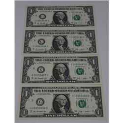 UNC. US 2009 $1DOLLAR BILLS IN SEQUENTIAL ORDER X4