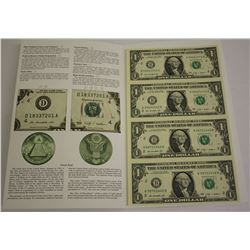 2009 US UNCUT SHEET OF 4 $1 DOLLAR BILLS