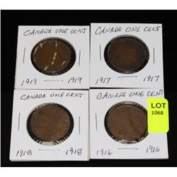 CANADA SET OF 4 LARGE PENNIES-1916,17,18,19