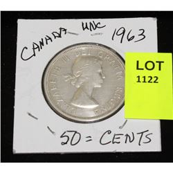 CANADA SILVER HALF DOLLAR-1963 UNCIRCULATED
