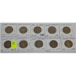 10 CANADA HALF DOLLARS-1968,69,71,74,78,79X2,81X2