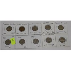 10 CANADA NICKELS-1927,29,34,39,40,42,43,45X2,&46
