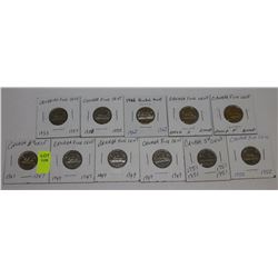 11 CANADA NICKELS-1947X2,49X2,51,52,53,58,62,&