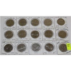 15 CANADA DOLLARS-1968,69,73,75,76,77,78,79,80,81,