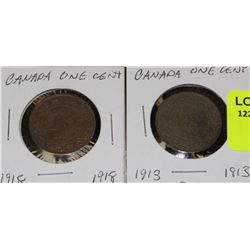 2 CANADA LARGE PENNIES-1913 & 1918