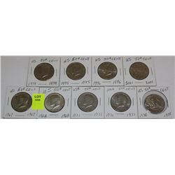 9 US HALF DOLLARS-1967,68,71X2,78,79,95,96,&2001