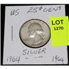 Image 1 : US SILVER QUARTER-1964