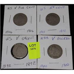 4 US INDIAN HEAD-BUFFALO NICKELS-1892,1900,