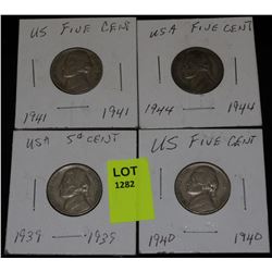 4 US NICKELS-1939,40,41, &44