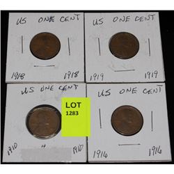 4 US PENNIES-1910,16,18 & 19