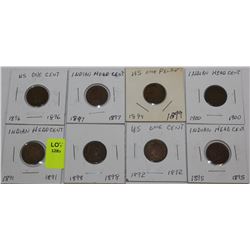 8 US INDIAN HEAD PENNIES-1891,92,95,96,97,98,99 &