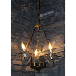 FAUX RAM'S HORN THREE LIGHT HANGING LIGHT FIXTURE