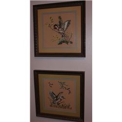 PAIR OF FRAMED CROSS STITCH BIRDS