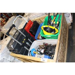 PALLET LOT OF ASSORTED TOOLS (WOODEN CRATE NOT INCLUDED)