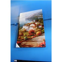 OIL ON CANVAS TRANSFER PRINT "MEDITERRANEAN SEA SIDE VILLAGE"