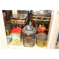 SHELF LOT OF ASSORTED VINTAGE COLLECTORS TINS