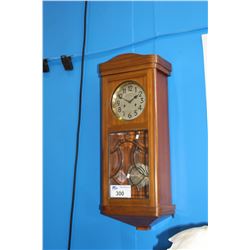 LEADED STAINED GLASS FRONT ANTIQUE WALL CLOCK