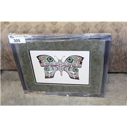 FRAMED LIMITED EDITION SIGNED AND NUMBERED WEST COAST NATIVE PRINT TITLED KWAGULTH BUTTERFLY