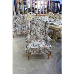 FLORAL UPHOLSTERED WING BACK CHAIR