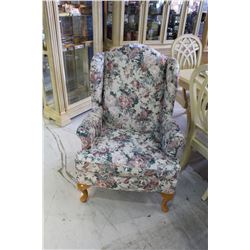 FLORAL UPHOLSTERED WING BACK CHAIR