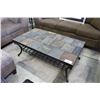 Image 2 : 4PC STONE TOP COFFEE TABLE SET; COFFEE TABLE, 2 END TABLES (ONE CORNER TILE ON ONE END TABLE