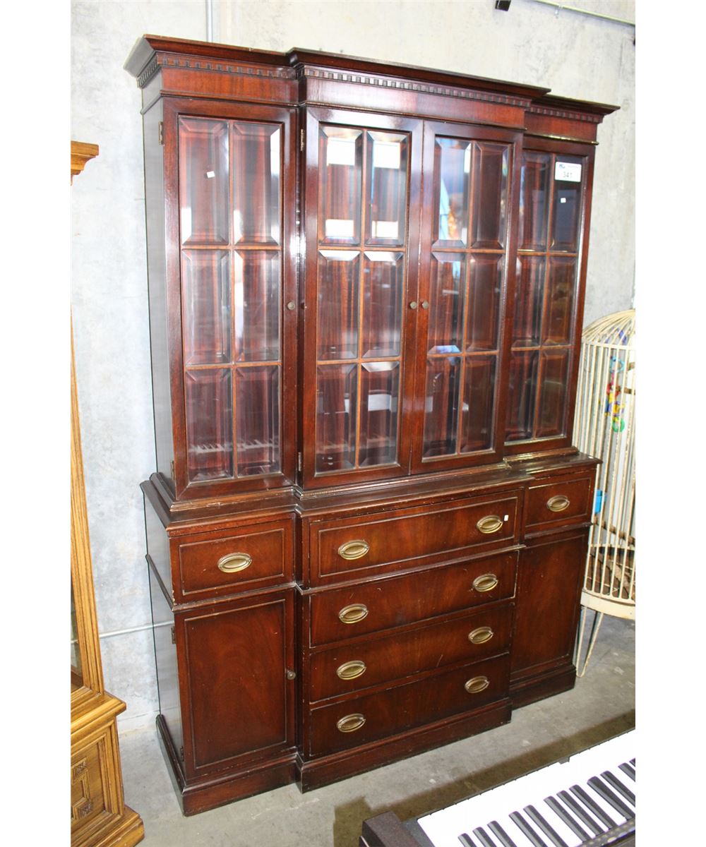 MAHOGANY BREAKFRONT BUFFET AND HUTCH CHINA CABINET Able Auctions mahogany-breakfront-buffet-and-hutch-china-cabinet-able-auctions