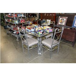 5PC DINETTE X AND O TABLE SET; GLASS TOP TABLE WITH 4 CHAIRS