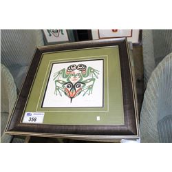 FRAMED LIMITED EDITION SIGNED AND NUMBERED WEST COAST NATIVE PRINT TITLED FROG