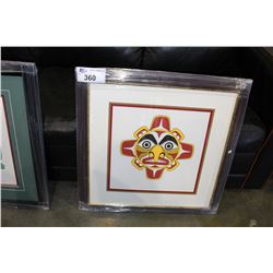 FRAMED LIMITED EDITION SIGNED AND NUMBERED WEST COAST NATIVE PRINT TITLED KWAGIILTH SUN