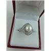 Image 2 : LADIES STERLING SILVER WHITE FRESH WATER CULTURED PEARL AND WHITE SAPPHIRE DRESS RING WITH ONE